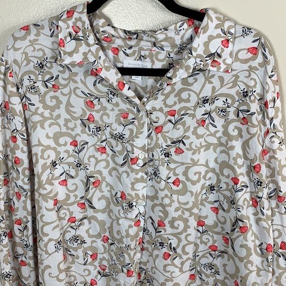 Charter Club Women’s Floral Print Long Sleeves Button Down Hi Low Shirt Size XL - Picture 3 of 7